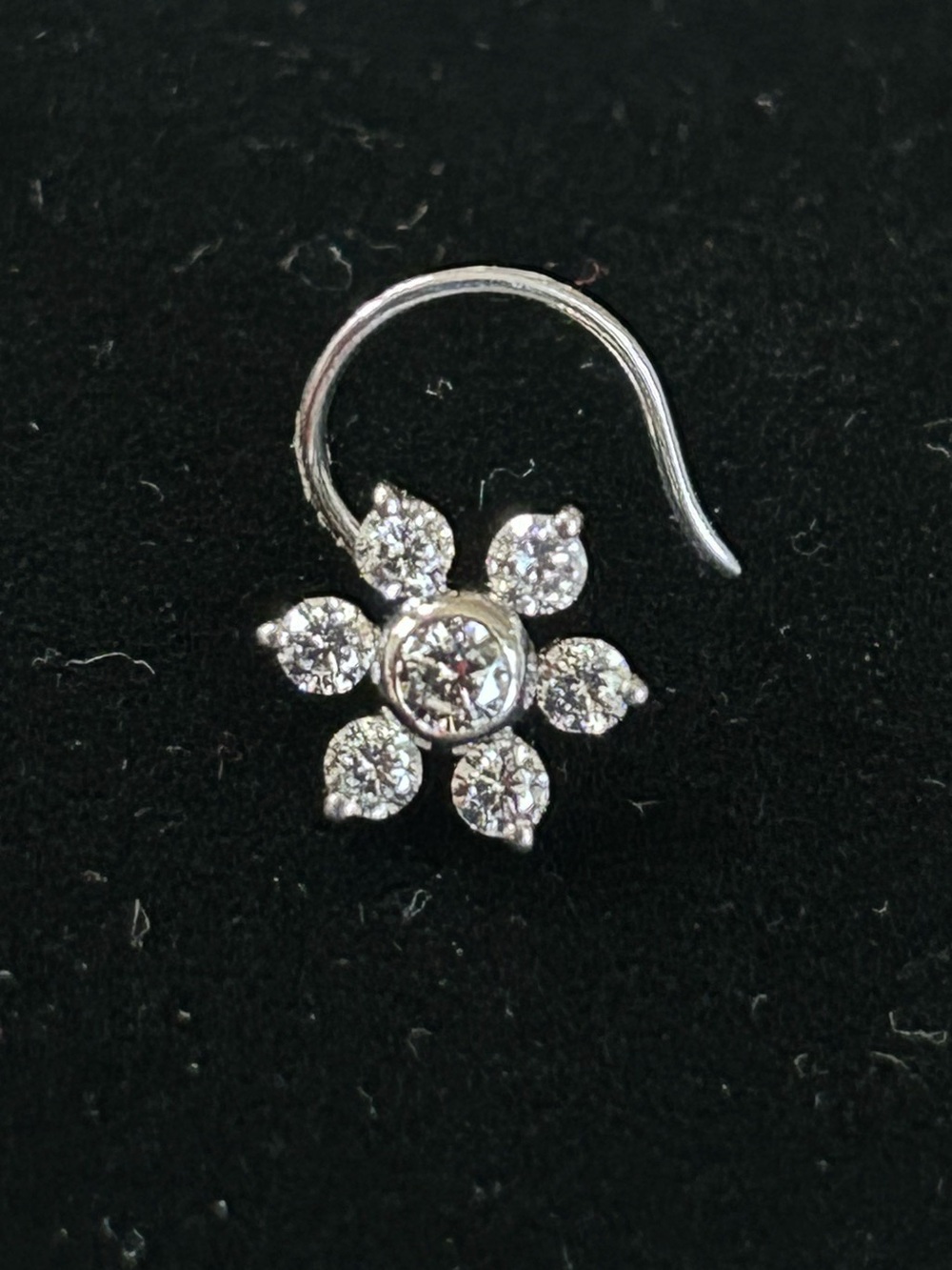Surgical Steel Silver with Diamonds Flower Twist Nose Ring